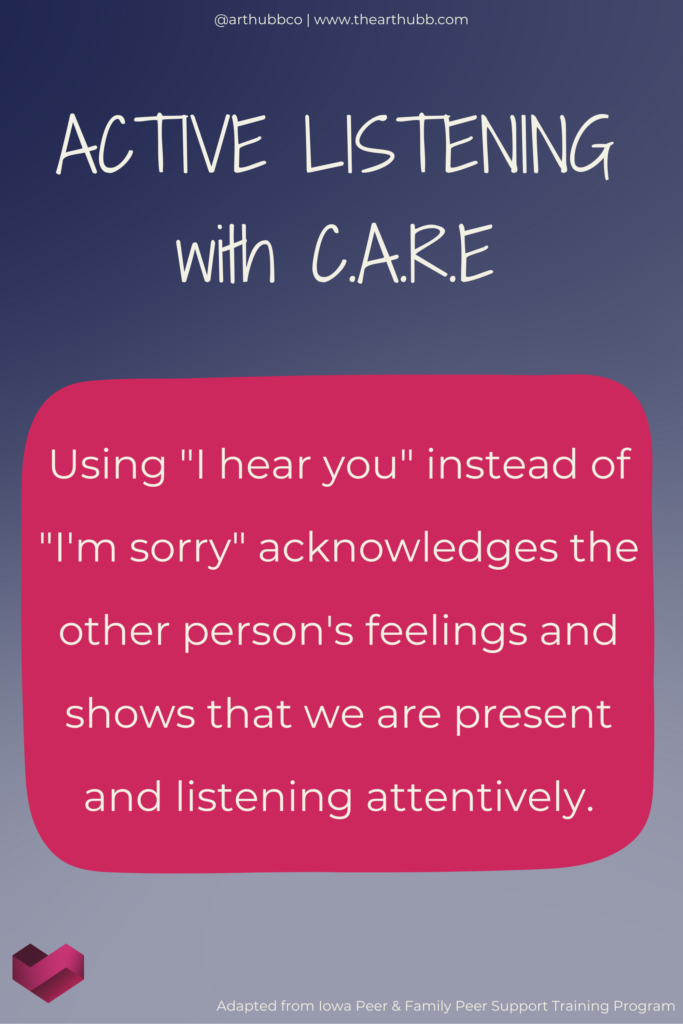 Using "I hear you" instead of "I'm sorry" acknowledges the other person's feelings and shows that we are present and listening attentively.